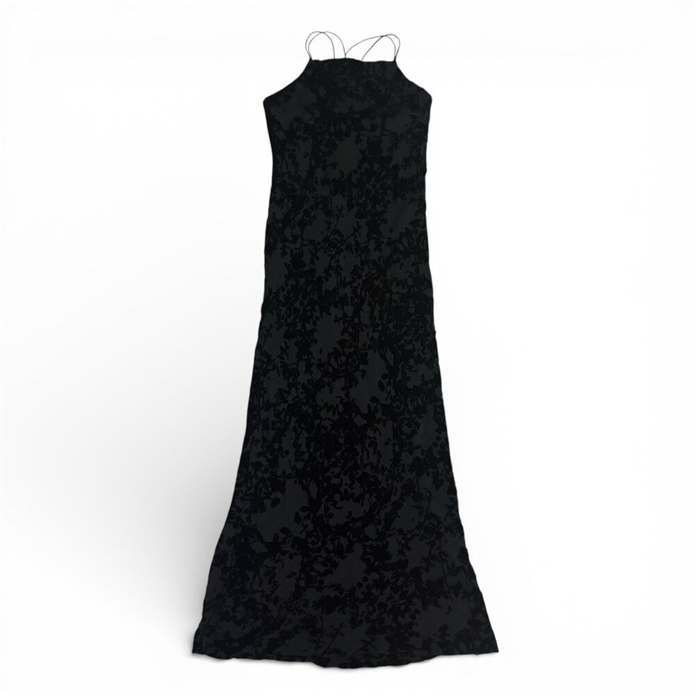 VTG Express Silk Slip Maxi Dress Size 3/4 Black Velvet Whimisgoth Fairy Grunge